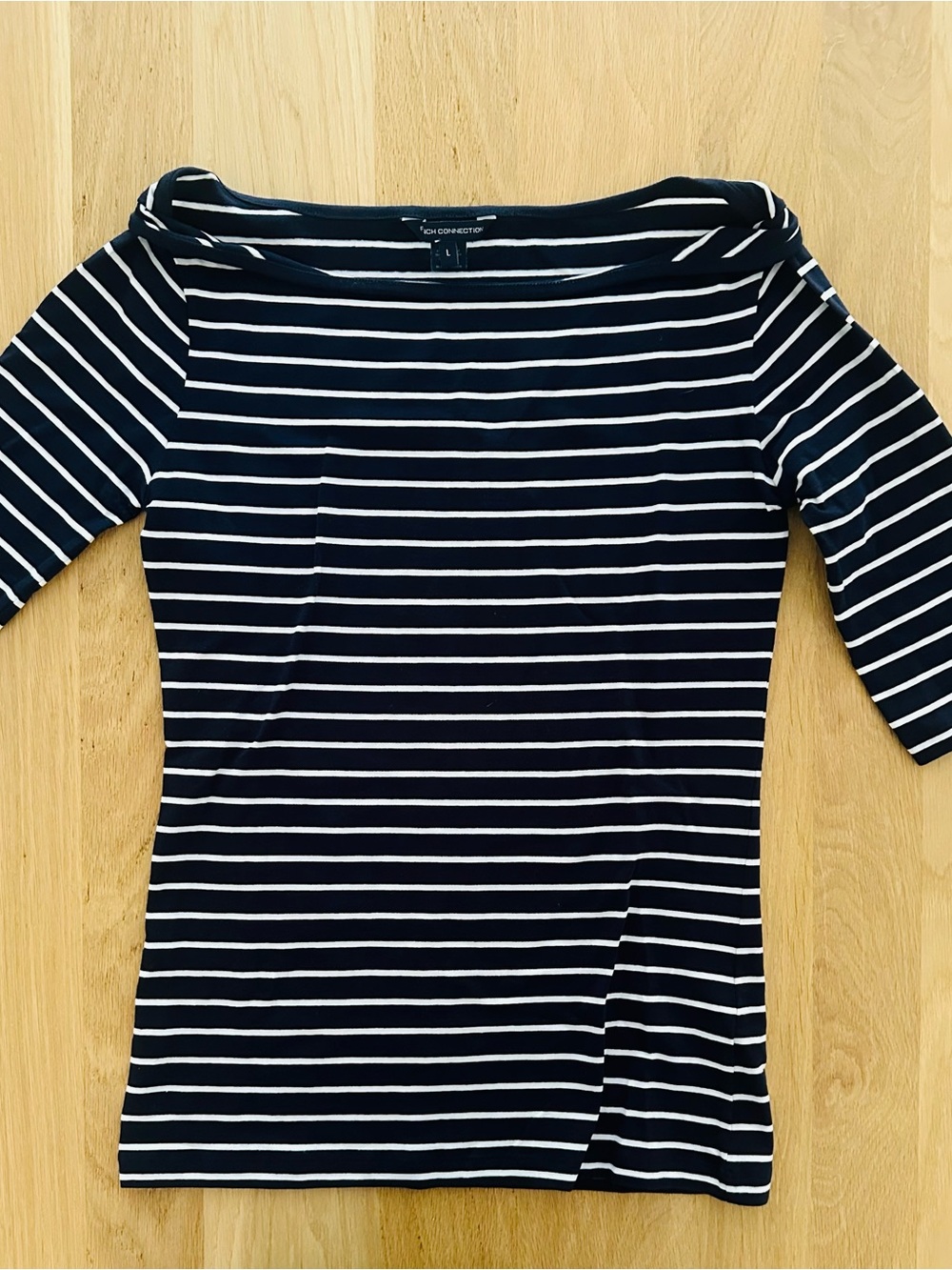 French Connection Navy & White Striped Boatneck Top (L tag but more like M)